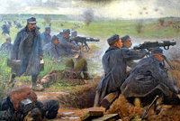 Rakouští vojáci na východní frontě na obraze Karl Friedricha Gsura (1871-1939).