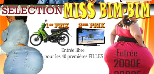 Plakát lákající ženy k účasti na Miss Bim-Bim.