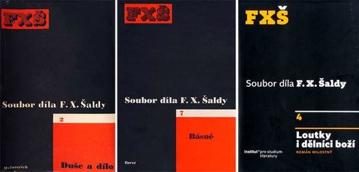 První (1947), předposlední (1997) a poslední (2016) svazek Souboru díla F. X. Šaldy.