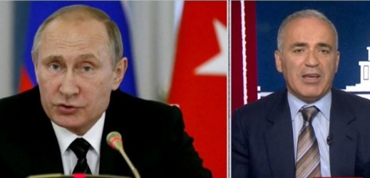 Garry Kasparov (vpravo) a jeho politický protivník Vladimir Putin.