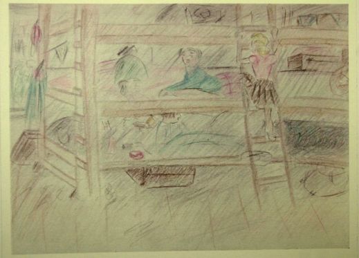 Kresba akademické malířky Helgy Hoškové-Weissové, kterou jako náctiletá holčička namalovala při odsunu do Terezína.