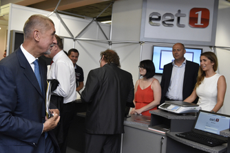 Ministr financí Andrej Babiš (vlevo) na veletrhu k elektronické evidenci tržeb.