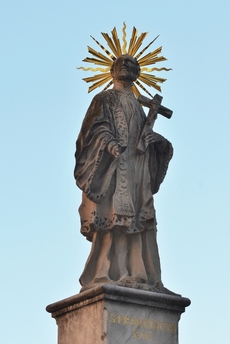 Socha Františka Xaverského na morovém sloupu na náměstí Svobody v Brně.