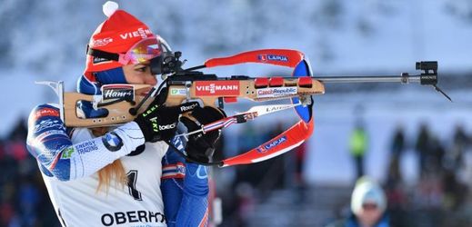 Česká biatlonová jednička Gabriela Koukalová na závodě v Oberhofu.