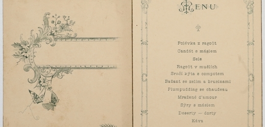 Historický svatební jídelní lístek z roku 1897.