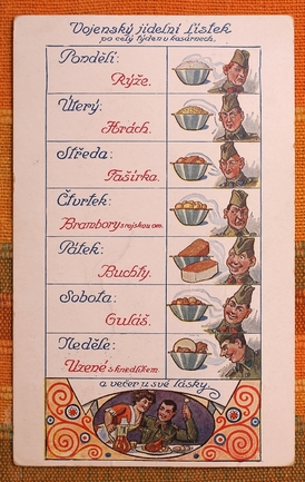 Vojenské menu z roku 1936.