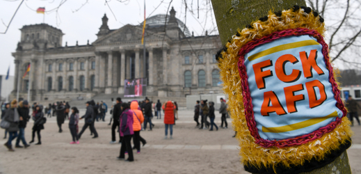 Vyjádření nesouhlasu s populistickou stranou Alternativa pro Německo u budovy Říšského sněmu v Berlíně.