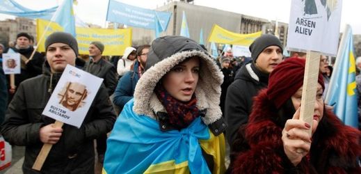 Pochod Solidarity, jenž se v únoru uskutečnil na podporu Ukrajinců na Krymu.