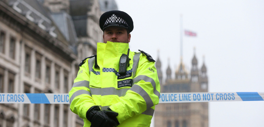 Policista před Westminsterským palácem v Londýně.