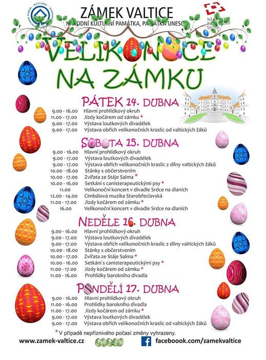 Program velikonočních akcí na zámku ve Valticích.