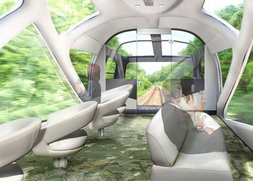 Prosklené vozy umožní cestujícím panoramatický výhled na japonskou krajinu.