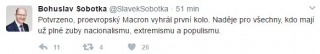 Tweet premiéra Bohuslava Sobotky (ČSSD).
