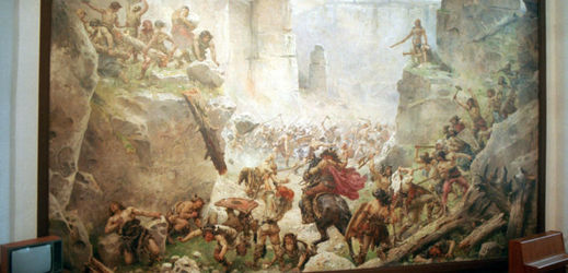Alšův obraz Pobití Sasíků pod Hrubou Skálou má na délku deset metrů a na výšku 8,5 metru.