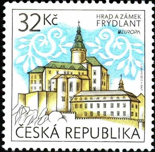 Na známce je vyobrazen hrad i zámek Frýdlant.