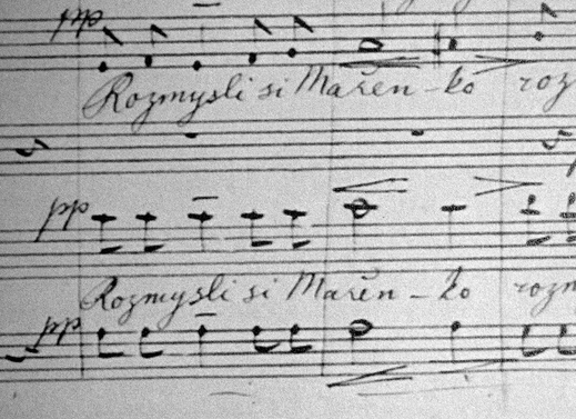 Detail rukopisu hudebního skladatele Bedřicha Smetany.