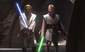 Ewan McGregor jako Obi-Wan Kenobi a Hayden Christensen v roli Anakina Skywalkera při natáčení Star Wars: Epizoda 2 - Klony útočí.