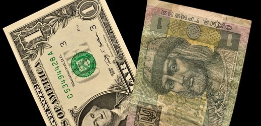 Americký dolar a ukrajinská hřivna.