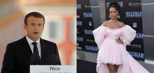 Prezident Emanuel Macron a zpěvačka Rihanna.