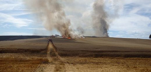 Desítky hasičů zasahovaly 30. července u Bystřice na Benešovsku, kde hořelo pole o rozloze zhruba 60 hektarů.