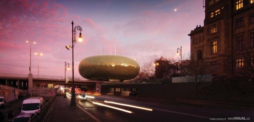 Projekt pavilonu Zlaté vejce, který by mohl vyrůst na pražském nábřeží.