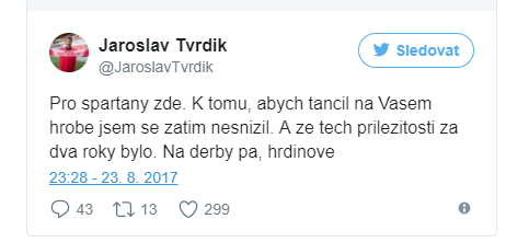 Twitterový komentář Jaroslava Tvrdíka.