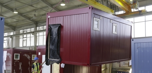 Snímek modulu ubytovny pro migranty z jesenické továrny.