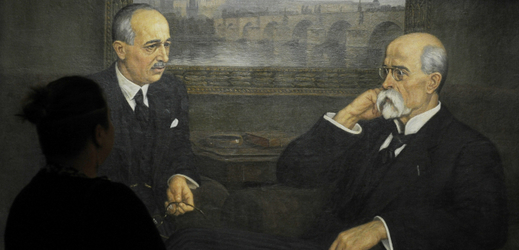 Na ilustračním snímku je obraz z kanceláře guvernéra Podkarpatské Rusi, na kterém je Tomáš Garrigue Masaryk (vpravo) s Edvardem Benešem.