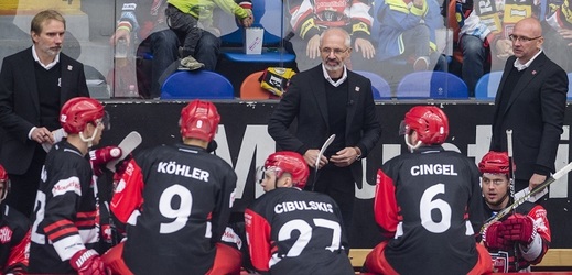 Hokejisté Hradce Králové v zápase proti Bernu v utkání hokejové Ligy mistrů.