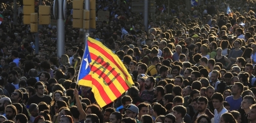 Protesty Katalánců v Barceloně.