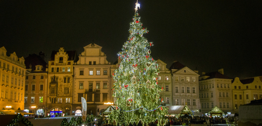 Vánoční trhy a strom na Staroměstském náměstí v Praze.
