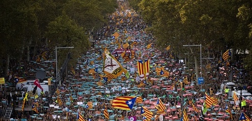 Demonstrace za autonomii Katalánska.