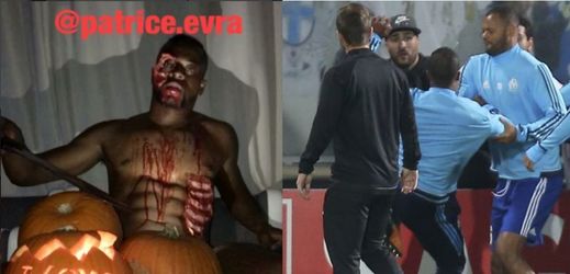 Patrice Evra na Halloween a den poté kopající fanouška do hlavy.