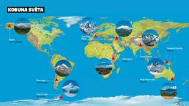 Mapa světa s nejvyššími vrcholy.