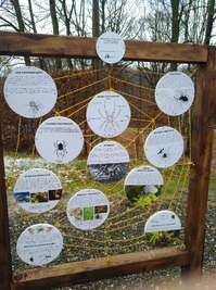 Informační panel v podobě pavučiny.
