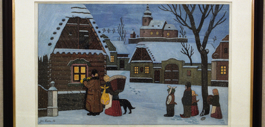Obraz Josefa Lady - rodná obec Hrusice.