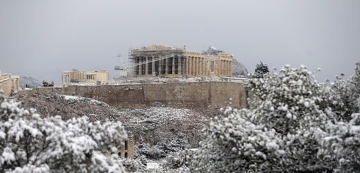 Zasněžená krajina v Řecku.