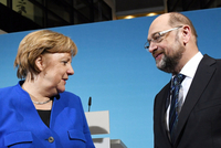 Německá kancléřka Angela Merkelová a předseda SPD Martin Schulz.