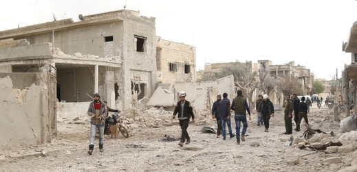 Poškozené budovy po bombardování Ruskem a Asadovým režimem v Sýrii, provincii Idlib.