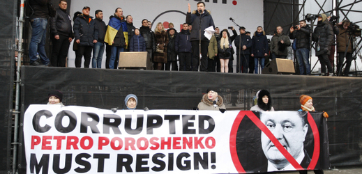 Fotografie z lednového protestu proti prezidentovi Ukrajiny. 