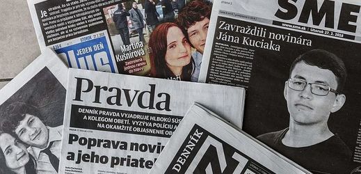 Titulní strany slovenských listů v reakci na vraždu novináře Jána Kuciaka.
