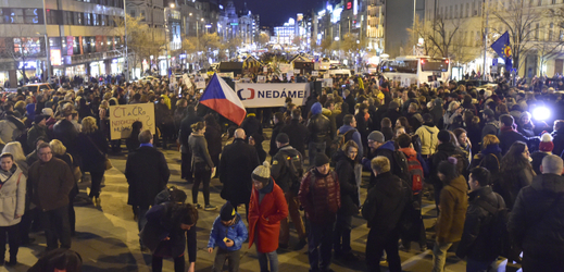 Demonstrace na Václavském náměstí v Praze.