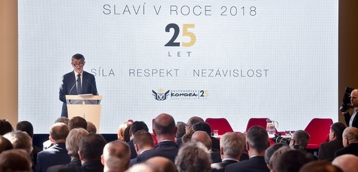 Premiér v demisi Andrej Babiš vystoupil 19. března 2018 v Praze na oslavách 25 let Hospodářské komory ČR.