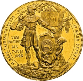 Dukátová zlatá korunovační medaile z roku 1867.