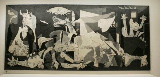 Jedno z nejznámějších pláten Pabla Picassa, rozměrný protiválečný obraz Guernica. 
