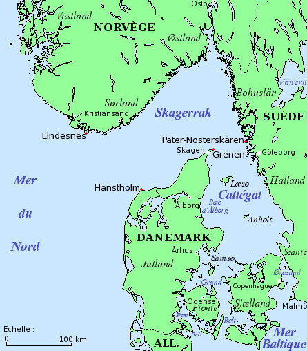 Mapa úžiny Skagerrak.