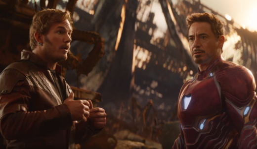 Chris Pratt (vlevo) a Robert Downey Jr. jako Star-Lord a Iron Man.