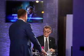 Premiér Andrej Babiš v pořadu televize Barrandov Duel Jaromíra Soukupa.
