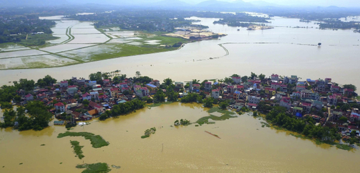 Pohled na zatopené město ve Vietnamu.