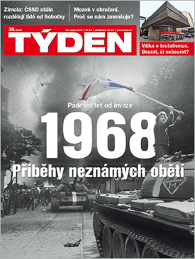 Titulní stránka aktuálního vydání časopisu TÝDEN.