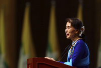 Nositelka Nobelovy ceny za mír Do Aun Schan Su Ťij.